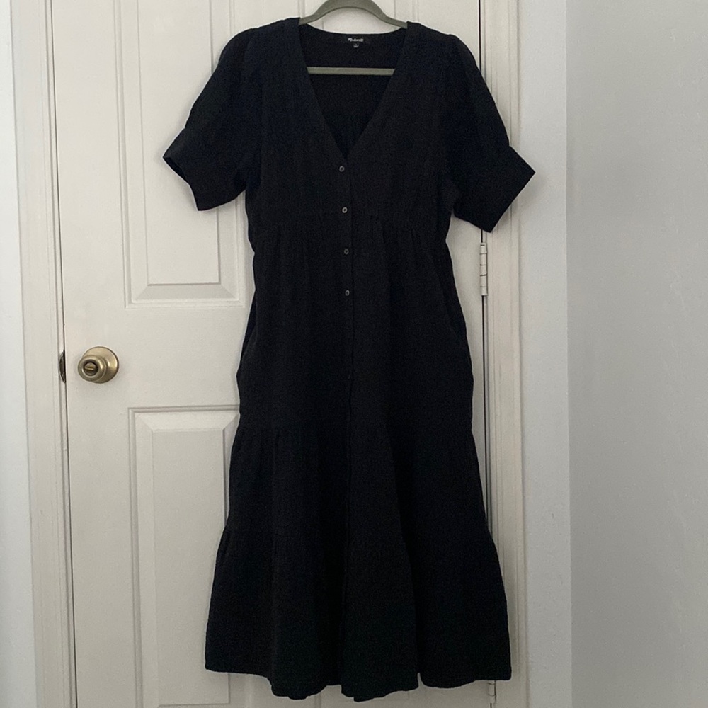 Madewell Lightspun Button Front Tiered Midi Dress